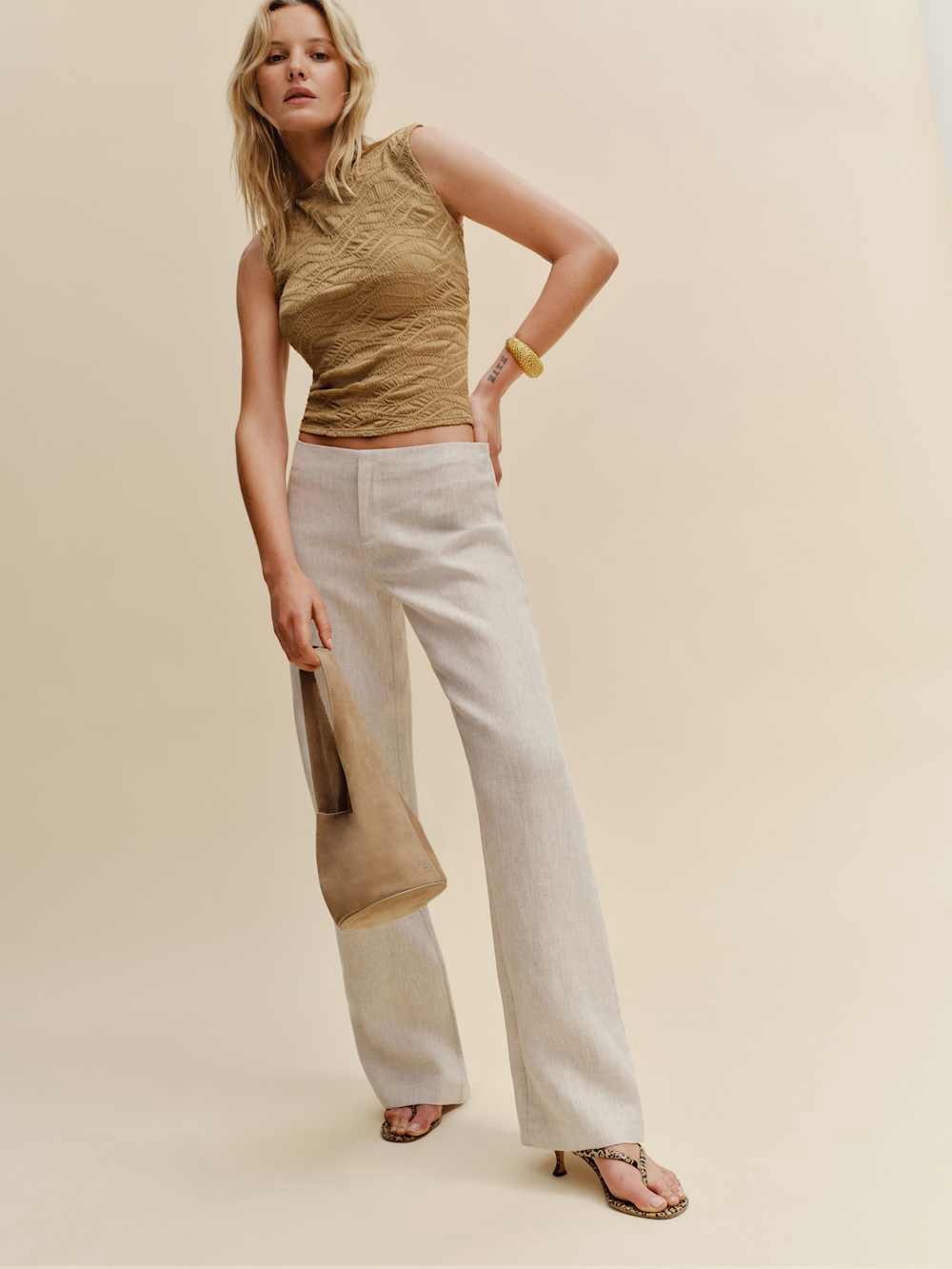 Reformation Vida Linen Low Rise Pant Natural - Size 6